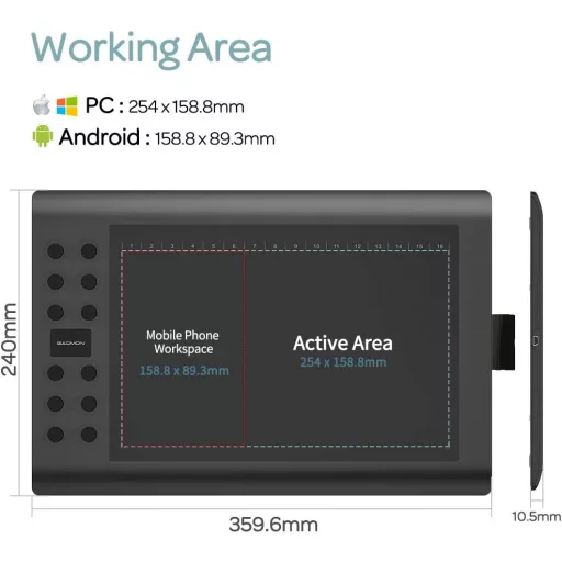 GAOMON M106K PRO 10x6" Tabletă Grafică Profesională cu 28 de Butoane Programabile - Compatibilă Windows/Mac/Android - Pentru Desen Digital