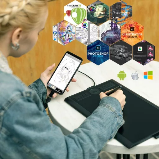 GAOMON M10K Grafikus Rajztábla - 10x6,25" Rajzfelület, 8192 Nyomásérzékenységi Szint, Elem Nélküli Toll, Windows/Mac/Android Kompatibilis