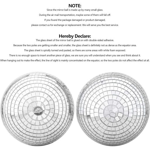 Devan 20 cm Srebrna Disko Kugla - Zrcalna Kugla za Zabave, Vjenčanja i Festivale - Viseća Staklena Disko Svjetiljka za Karaoke i Dekoraciju Pozornice