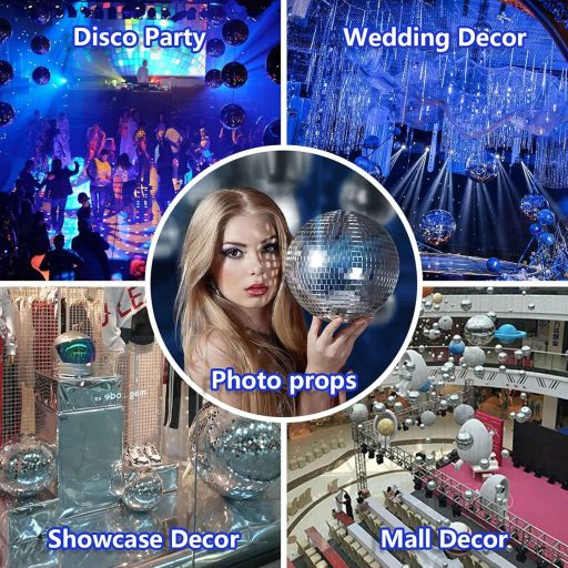 Devan Bilă Disco Argintie 20 cm - Glob Discotecă pentru Petreceri, Nunți și Festivaluri - Lampă Disco din Sticlă Suspendabilă, Decor pentru Karaoke și Scenă