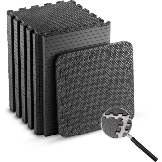  edukit Čierna Súprava ochranných podložiek na podlahu 24 ks - 30,5 x 30,5 cm EVA Puzzle Matrac, Tepelnoizolačná športová podložka do posilňovne, garáže, na kempovanie