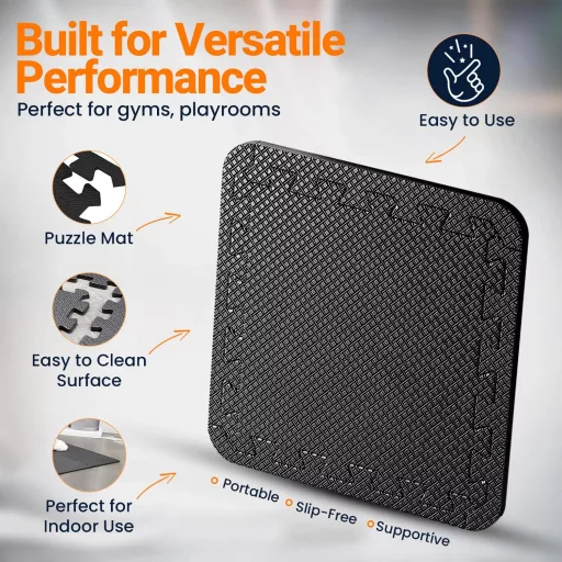 edukit Set de 24 de plăci protectoare de podea negre - 30,5x30,5 cm, covoraș puzzle EVA, covor sport termoizolant pentru sală de fitness, garaj, camping
