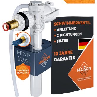   LA MAISON SAB Plavákový ventil - Napúšťací ventil do WC nádržky, Horizontálna inštalácia, Úsporný, Biely, CE certifikovaný, Jednoduchá montáž, 21 Bar