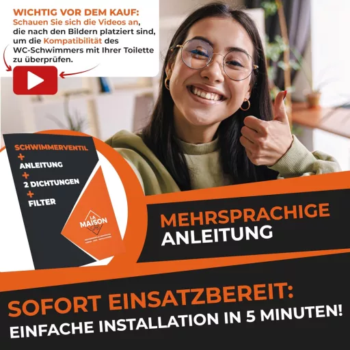 LA MAISON SAB Plovak - Ventil za punjenje vodokotlića, Horizontalna ugradnja, Štedljiv, Bijeli, CE certifikat, Jednostavna montaža, 21 Bar