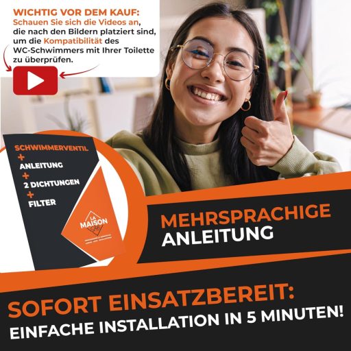 LA MAISON SAB Úszószelep - WC Tartály Töltőszelep, Vízszintes Beépítés, Víztakarékos, Fehér, CE Tanúsított, Egyszerű Összeszerelés, 21 Bar