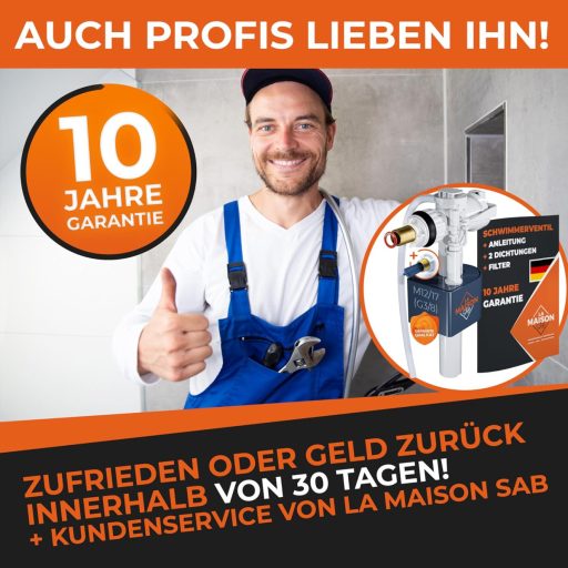 LA MAISON SAB Úszószelep - WC Tartály Töltőszelep, Vízszintes Beépítés, Víztakarékos, Fehér, CE Tanúsított, Egyszerű Összeszerelés, 21 Bar