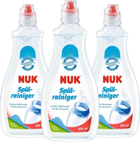 NUK Detergent pentru biberoane 3 x 500ml - Fără parfum, pH neutru, Soluție de curățare pentru biberoane, suzete și accesorii, Pachet de 3 bucăți
