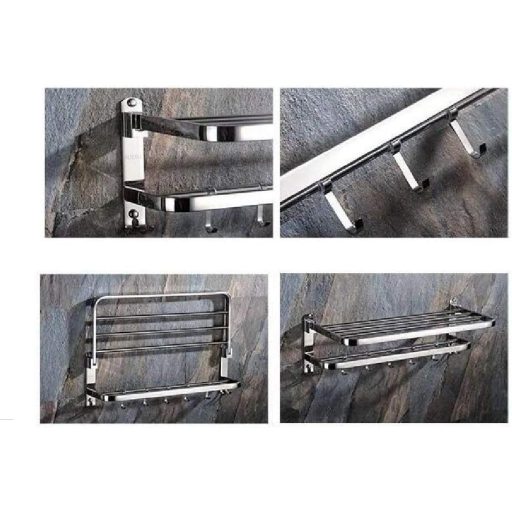 XIAJIA Polírozott Rozsdamentes Acél Falra Szerelhető Törölközőtartó 40x24x19,5cm