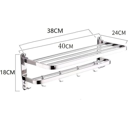 XIAJIA Polírozott Rozsdamentes Acél Falra Szerelhető Törölközőtartó 40x24x19,5cm