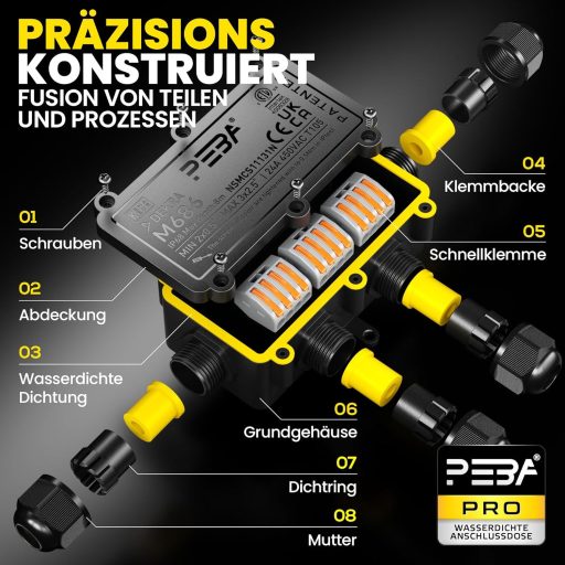 PEBA IP68 Vízálló Elosztódoboz Kábel Csatlakozó 4-12mm Kültéri Fekete