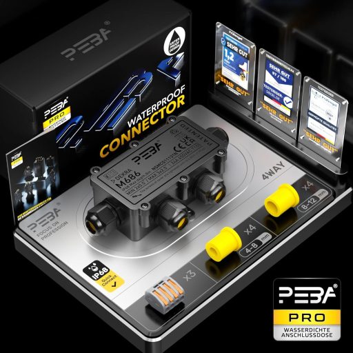 PEBA IP68 Vízálló Elosztódoboz Kábel Csatlakozó 4-12mm Kültéri Fekete