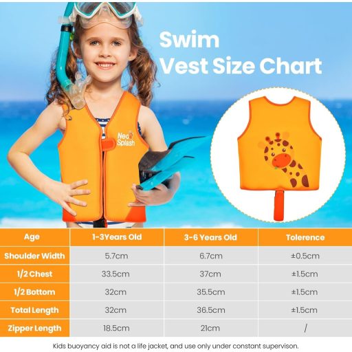 Vestă de înot NEO-SPLASH pentru copii, 1-6 ani, băieți și fete, cu bretele de siguranță ajustabile