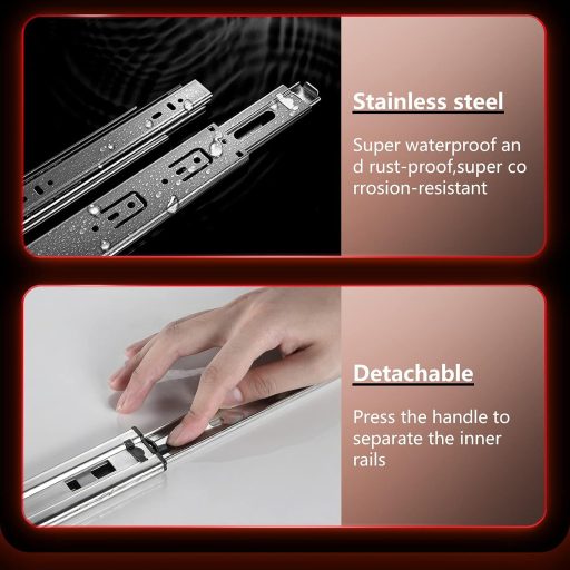 AOLISHENG Vodilice za ladice od nehrđajućeg čelika 300mm - Kuglične bočne vodilice s potpunim izvlačenjem za kuhinjski namještaj, nosivost 45kg, 1 par