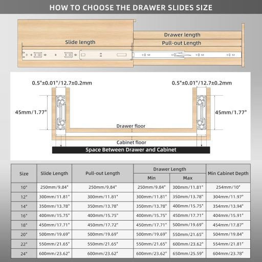 AOLISHENG Rozsdamentes Acél Fiókcsúszó 300mm - Teljes Kihúzású Golyóscsapágyas Oldalsó Sínek Konyhaszekrényhez, 45kg Teherbírás, 1 Pár