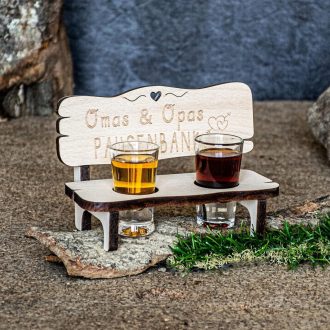   Gravírozott Pálinka Pad Nagyszülőknek, 2 Pohárral - "Omas & Opas Pausenbank"