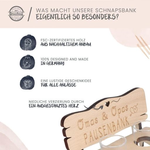 Gravírozott Pálinka Pad Nagyszülőknek, 2 Pohárral - "Omas & Opas Pausenbank"