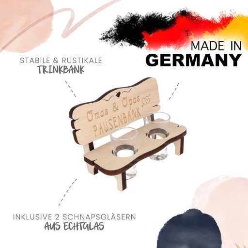 Gravírozott Pálinka Pad Nagyszülőknek, 2 Pohárral - "Omas & Opas Pausenbank"