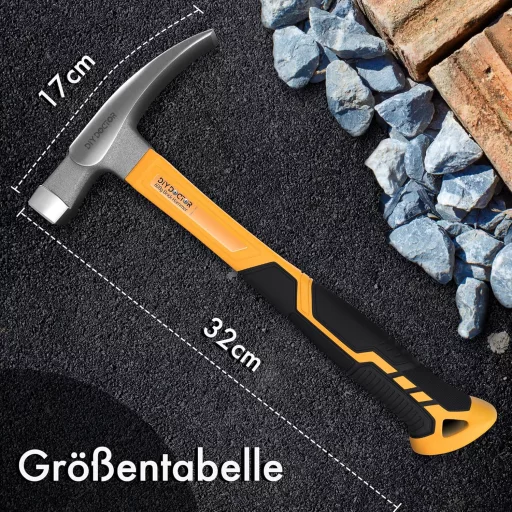 Ciocan de Zidar DIY Doctor 600g - Cap Forjat din Oțel cu Mâner din Fibră de Sticlă - Prindere Antiderapantă pentru Lucrări de Zidărie și Bătut Cuie