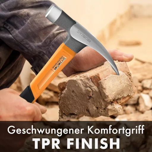 DIY Doctor Kőműves Kalapács 600g - Kovácsolt Acél Fej Üvegszálas Nyéllel - Csúszásmentes Fogás Kőmunkához és Szegezéshez