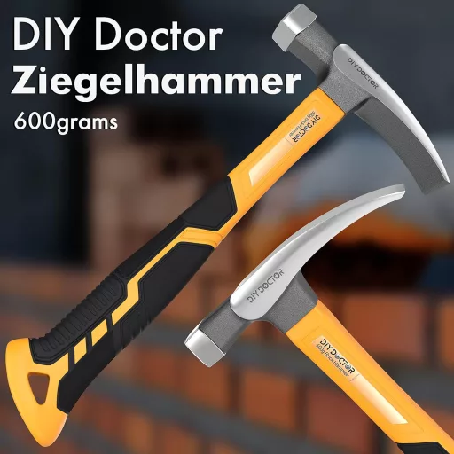 Ciocan de Zidar DIY Doctor 600g - Cap Forjat din Oțel cu Mâner din Fibră de Sticlă - Prindere Antiderapantă pentru Lucrări de Zidărie și Bătut Cuie