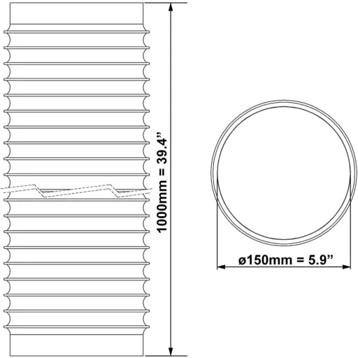 EUROPLAST 150mm PVC Légcsatorna 1m Klíma Szárító Páraelszívó Cső
