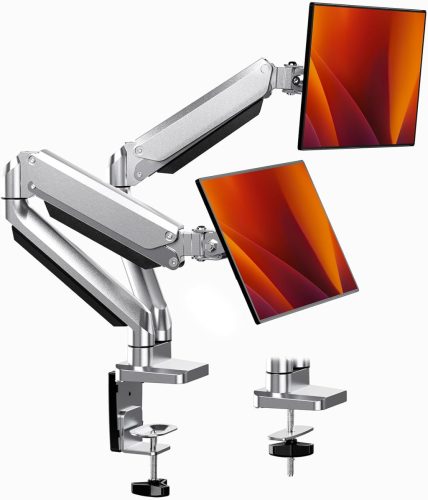 ErGear Dupla Monitortartó 13-32" Képernyőkhöz, Gázrugós Technológia, Teljes Mozgástartomány, ±45° Döntés, 180° Forgatás, VESA 75/100, 8kg Te