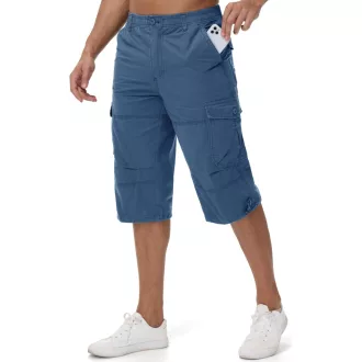   MAGCOMSEN férfi cargo bermuda rövidnadrág, 3/4 hosszú nyári munkaruha, pamut, rugalmas derék, több zseb