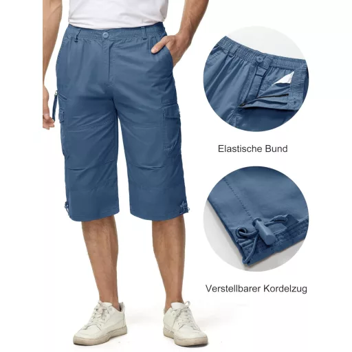 MAGCOMSEN férfi cargo bermuda rövidnadrág, 3/4 hosszú nyári munkaruha, pamut, rugalmas derék, több zseb