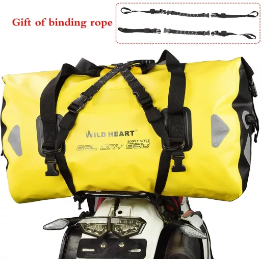 Geantă de călătorie impermeabilă WILD HEART 66L, galbenă, cu cusături întărite, pentru caiac, camping, motociclism