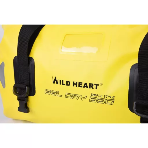 Geantă de călătorie impermeabilă WILD HEART 66L, galbenă, cu cusături întărite, pentru caiac, camping, motociclism