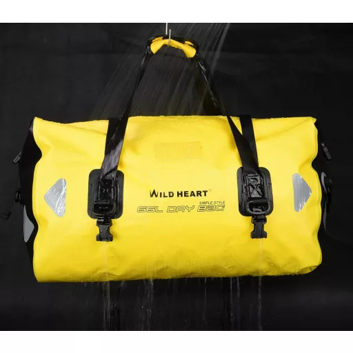 Geantă de călătorie impermeabilă WILD HEART 66L, galbenă, cu cusături întărite, pentru caiac, camping, motociclism