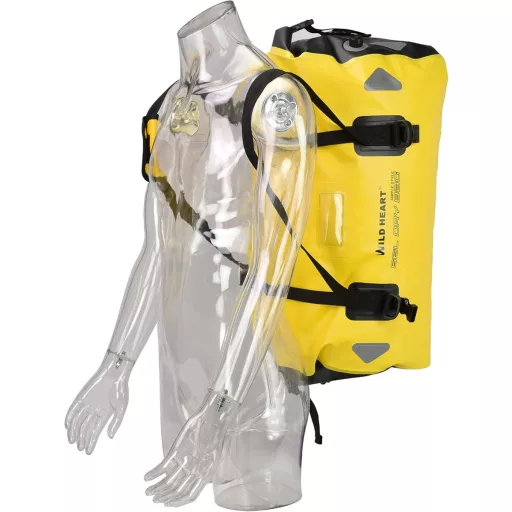 Geantă de călătorie impermeabilă WILD HEART 66L, galbenă, cu cusături întărite, pentru caiac, camping, motociclism