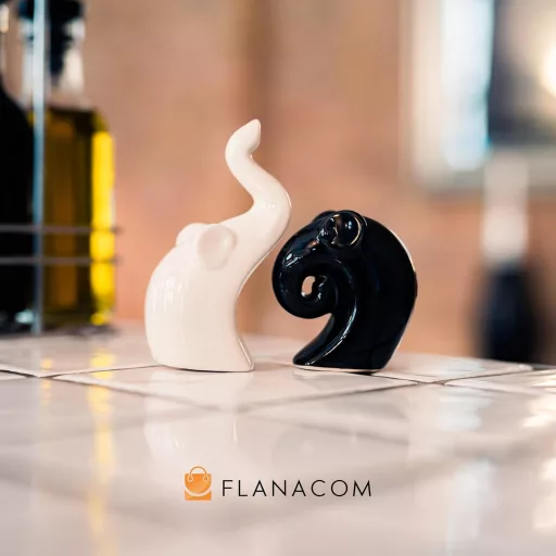 Flanacom Porcelán Só és Bors Szóró Elefánt Pár - Vicces Fűszertartó Ajándék