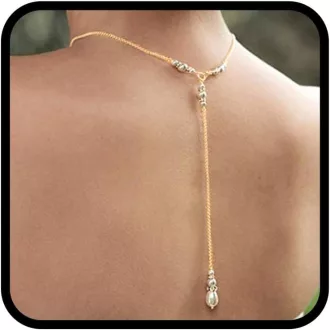   Fashband Arany Könnycsepp Medálos Gyöngy Nyaklánc - Elegáns Esküvői Kiegészítő Nőknek és Lányoknak, Hátlánccal