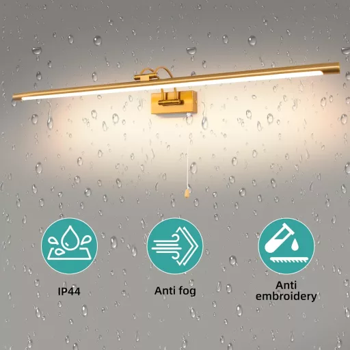 MantoLite Lampă LED pentru oglindă, 90 cm, Cupru - 16W, 3000K Lumină Albă Caldă, IP44 Rezistentă la Apă, Iluminat de Perete pentru Baie cu Comutator cu Șnur, Ajustabilă la 270°