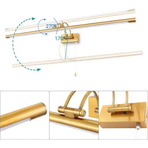 MantoLite Lampă LED pentru oglindă, 90 cm, Cupru - 16W, 3000K Lumină Albă Caldă, IP44 Rezistentă la Apă, Iluminat de Perete pentru Baie cu Comutator cu Șnur, Ajustabilă la 270°