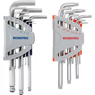   WORKPRO 18 részes Torx és gömbfejű imbuszkulcs szett 1.5-10mm Cr-V acél