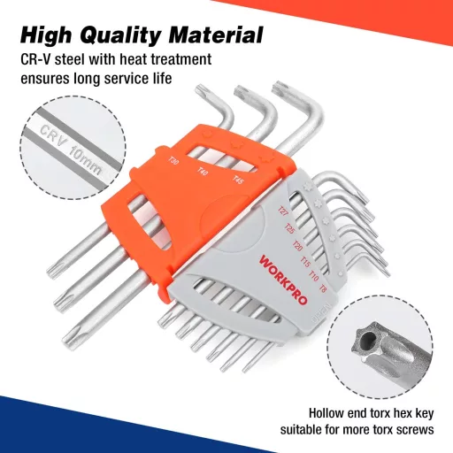 WORKPRO 18 részes Torx és gömbfejű imbuszkulcs szett 1.5-10mm Cr-V acél