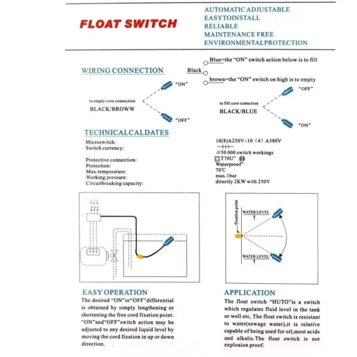 Senzor de nivel cu flotor 2m Gebildet, regulator pompă apă murdară, rezervor septic, rezervor de apă