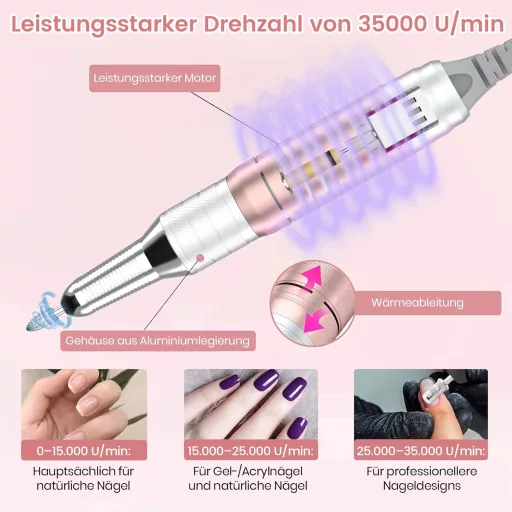 Delanie elektromos körömcsiszoló 35000 rpm, töltöthető gél körömfájl manikűr szett