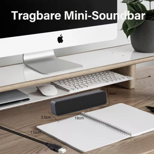 ADELGO SoundBar Mini USB Reproduktor pre PC, notebook - 5W Stereo Zvuk, Plug and Play Pripojenie, Kompaktná Veľkosť, Univerzálna Kompatibilita