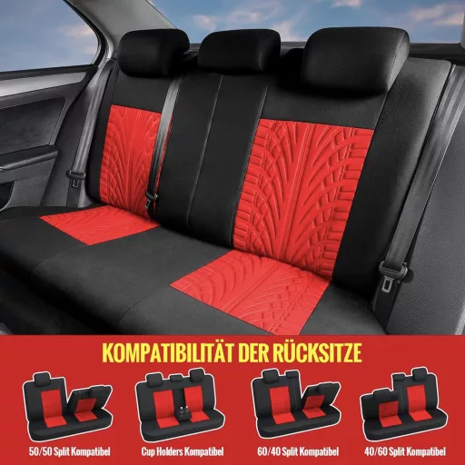 Set Universal Huse Auto AUTOYOUTH - Roșu, Set Complet pentru Scaune, Poliester Respirabil, Banchetă Spate Rabatabilă, Lavabile