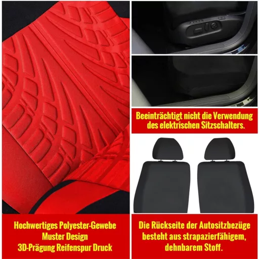 Set Universal Huse Auto AUTOYOUTH - Roșu, Set Complet pentru Scaune, Poliester Respirabil, Banchetă Spate Rabatabilă, Lavabile