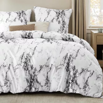  Bedsure 3-dijelna navlaka za poplun od mikrovlakana 200x220 cm mramorno bijela za bračni krevet s patentnim zatvaračem.