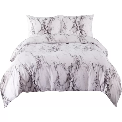 Bedsure 3-dijelna navlaka za poplun od mikrovlakana 200x220 cm mramorno bijela za bračni krevet s patentnim zatvaračem.