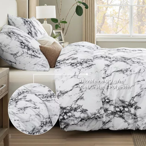 Bedsure 3 részes mikroszálas ágyneműhuzat 200x220 cm márvány fehér dupla ágyhoz cipzárral