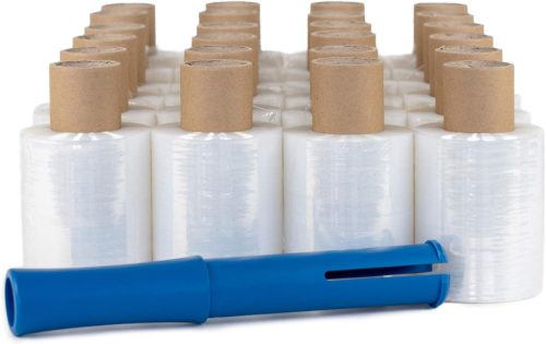 HILDE24 Mini Set Folie de Ambalare - 40 Role Folie Stretch Transparentă cu Distribuitor, Grosime 23 µm, 100 mm x 150 m, Plastic
