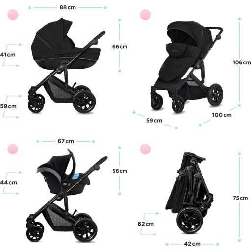 Kinderkraft Prime Lite 3 az 1-ben Fekete Babakocsi Újszülötttől