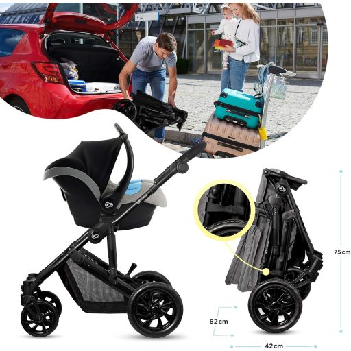 Kinderkraft Prime Lite 3az1-ben Kombinált Babakocsi Szürke
