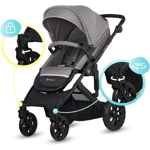 Kinderkraft Prime Lite 3az1-ben Kombinált Babakocsi Szürke